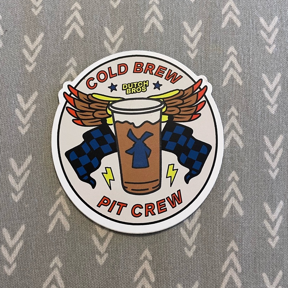 Dutch Bros Cold Brew Pit Crew Sticker with Blue and Yellow Accents